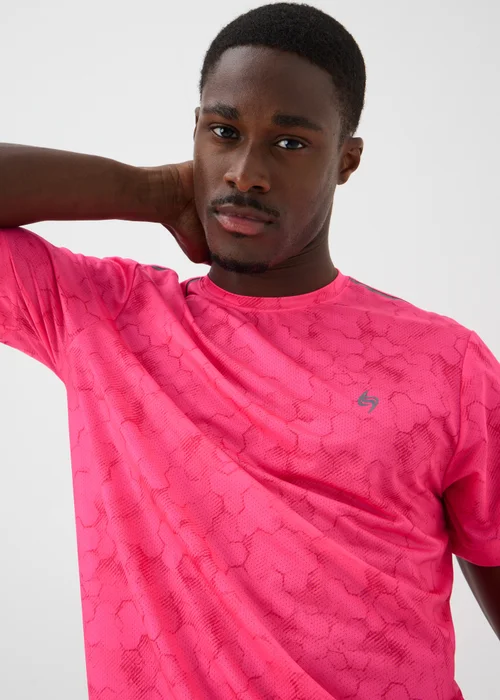 Souluxe Pink Hexagon Print Sports T-Shirt - S Image 3