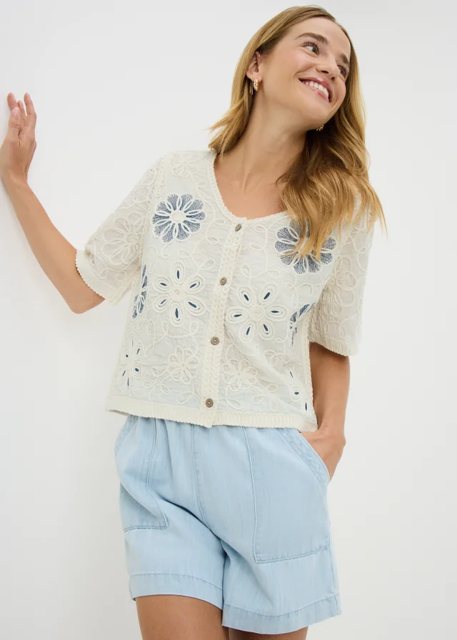 Cream Crochet Button Front Top