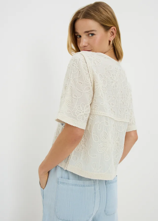 Cream Crochet Button Front Top