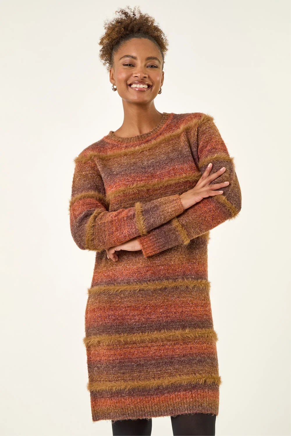 Roman Chocolate Stripe Knit Jumper Dress - 16 Image 4
