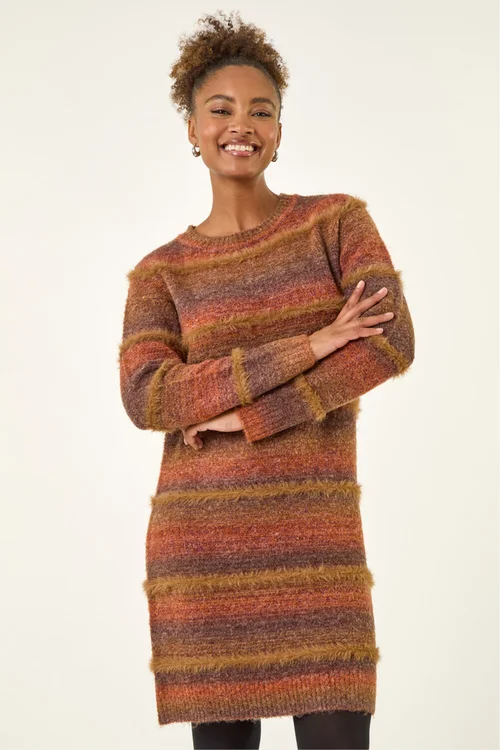 Roman Chocolate Stripe Knit Jumper Dress - 16 Image 4
