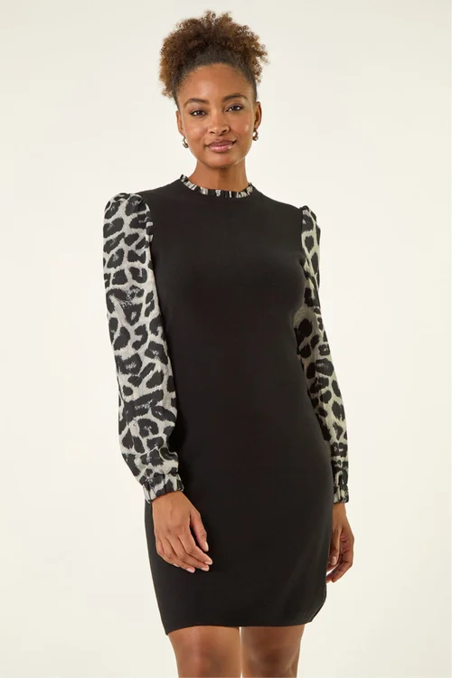 Roman Grey Animal Print Mix Frill Short Dress - 14 Image 4