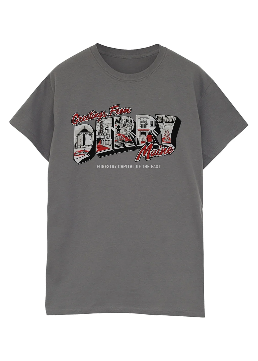 Spiral Galaxy Welcome To Derry Greetings Text Charcoal Graphic Washed T-Shirt - 5XL Image 1
