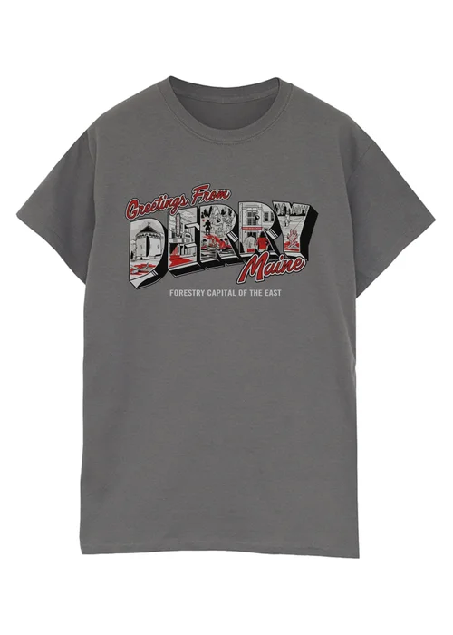 Spiral Galaxy Welcome To Derry Greetings Text Charcoal Graphic Washed T-Shirt - 5XL Image 1