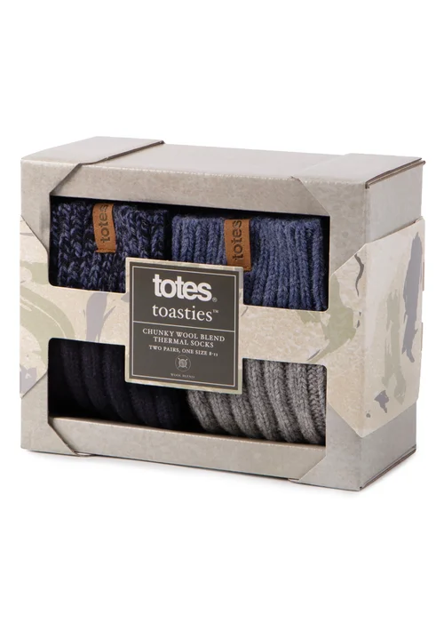 Totes Toasties Mens Chunky Twist Wool Blend Boot Socks 2 Pack - One Size Image 2