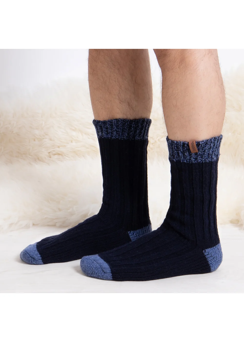 Totes Toasties Mens Chunky Twist Wool Blend Boot Socks 2 Pack - One Size Image 3