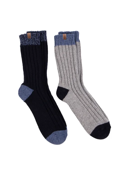 Totes Toasties Mens Chunky Twist Wool Blend Boot Socks 2 Pack - One Size Image 1
