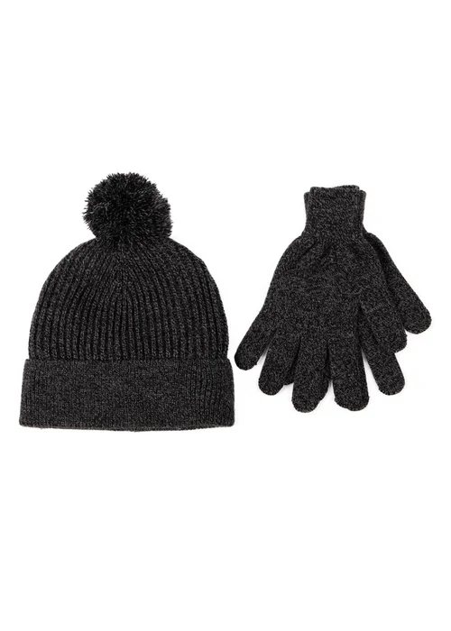 Totes Isotoner Black Grey Hat & Glove Gift Set - One Size Image 1