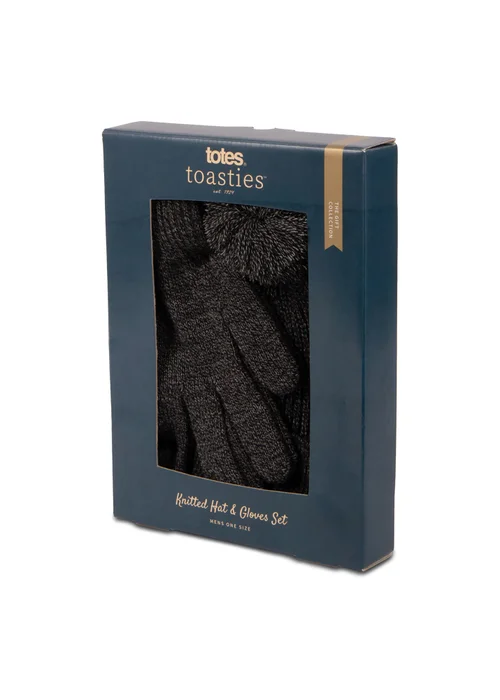 Totes Isotoner Black Grey Hat & Glove Gift Set - One Size Image 4
