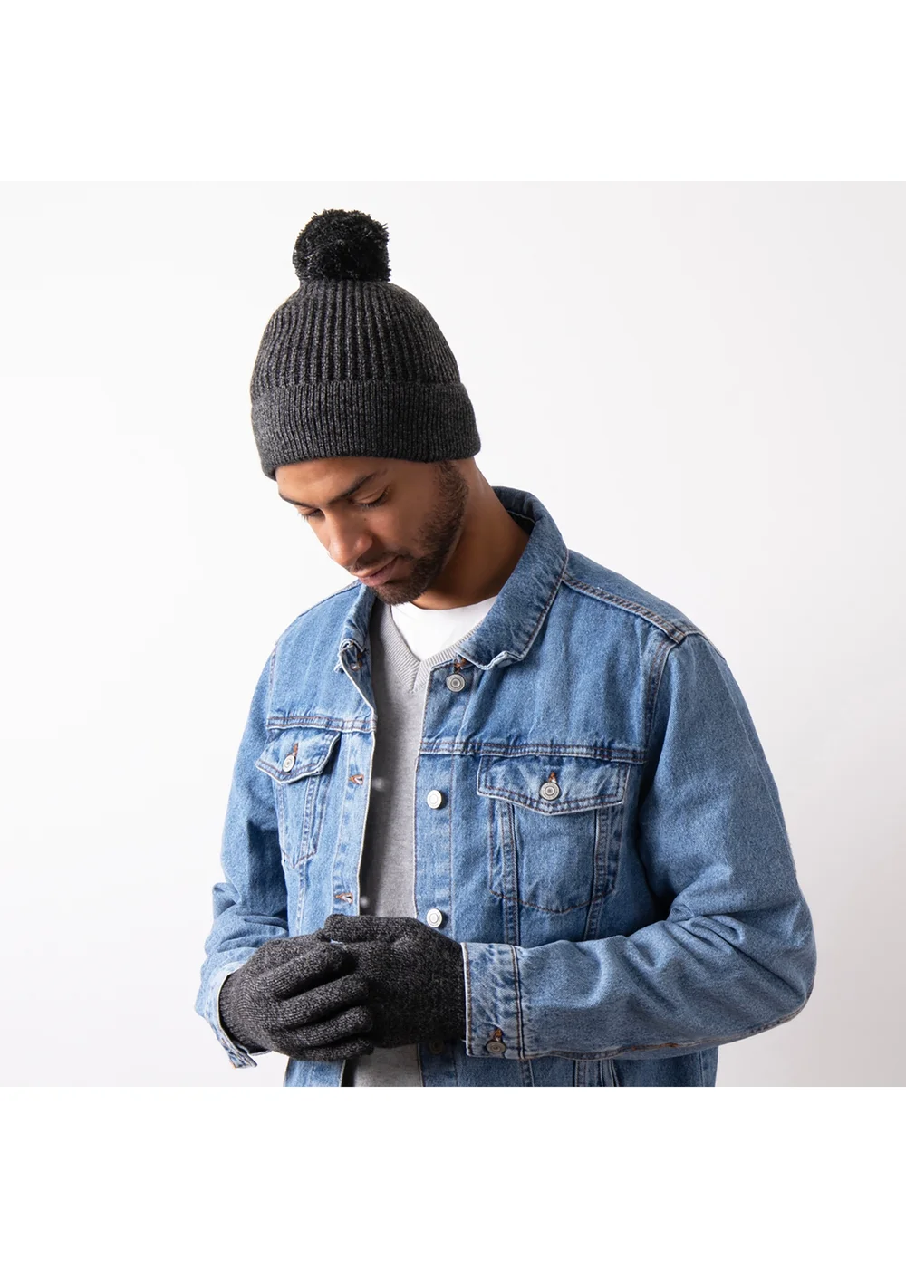 Totes Isotoner Black Grey Hat & Glove Gift Set - One Size Image 2
