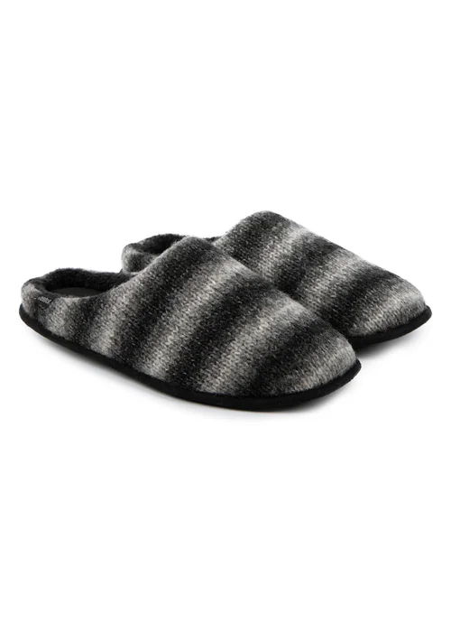 Totes Isotoner Grey Knitted Ombre Mule Slipper - 11-12 Image 1