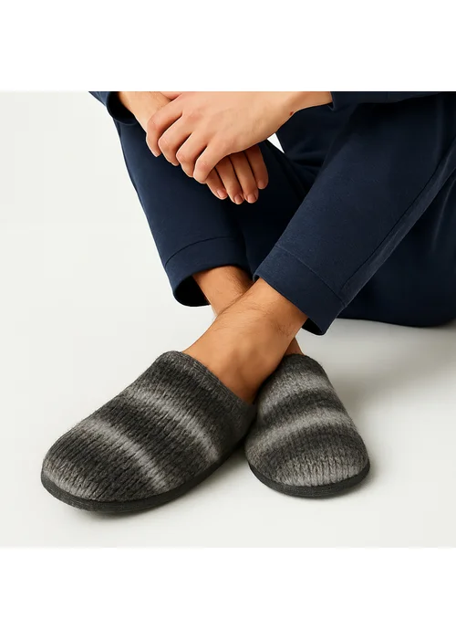 Totes Isotoner Grey Knitted Ombre Mule Slipper - 11-12 Image 2