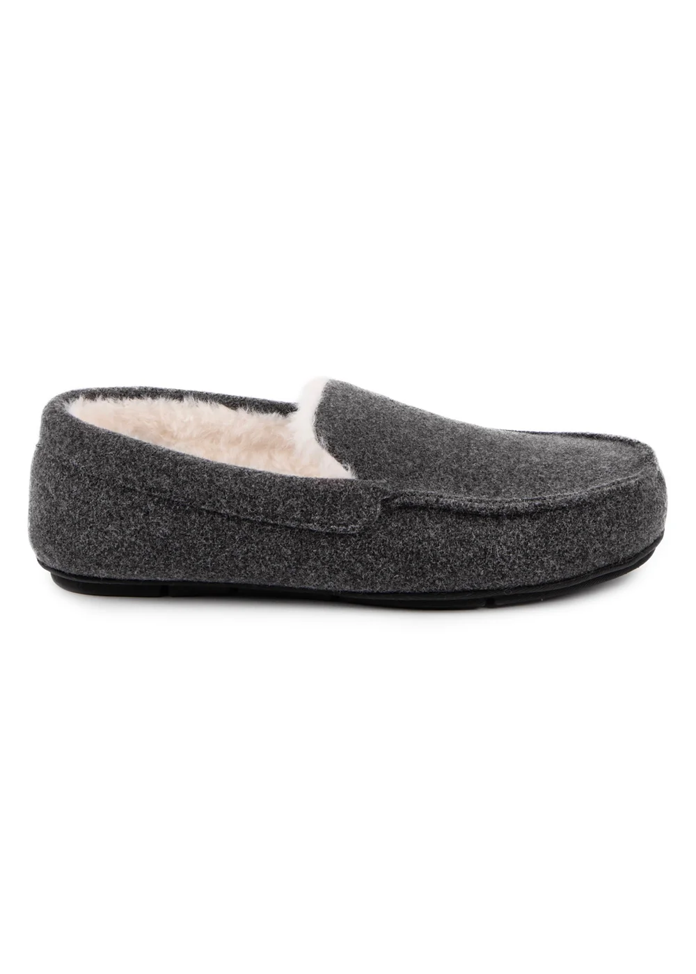 Totes Isotoner Grey Felt Moccasin Slipper With Sherpa Lining - 11-12 Image 5