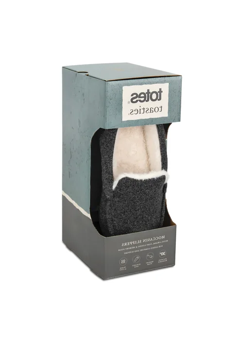 Totes Isotoner Grey Felt Moccasin Slipper With Sherpa Lining - 11-12 Image 3