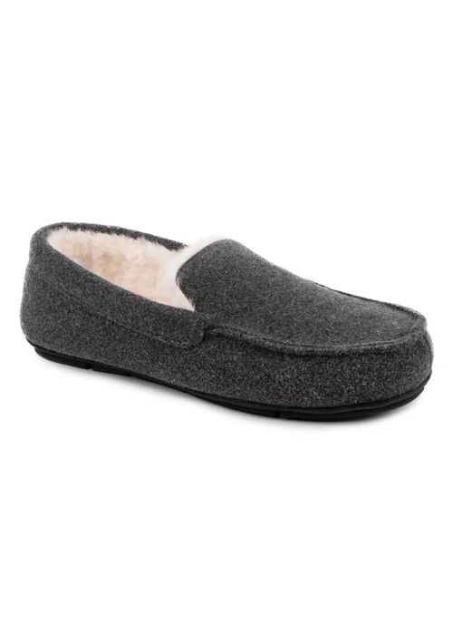 Totes Isotoner Grey Felt Moccasin Slipper With Sherpa Lining - 11-12 Image 4