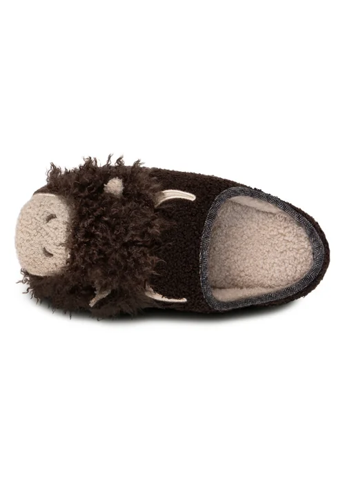 Totes Isotoner Brown Novelty Applique Mule Slippers - 7-8 Image 6