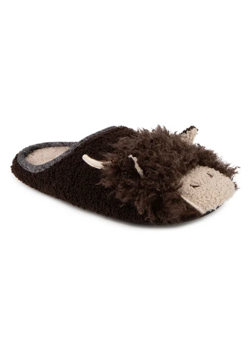 Totes Isotoner Brown Novelty Applique Mule Slippers - 7-8 Image 4