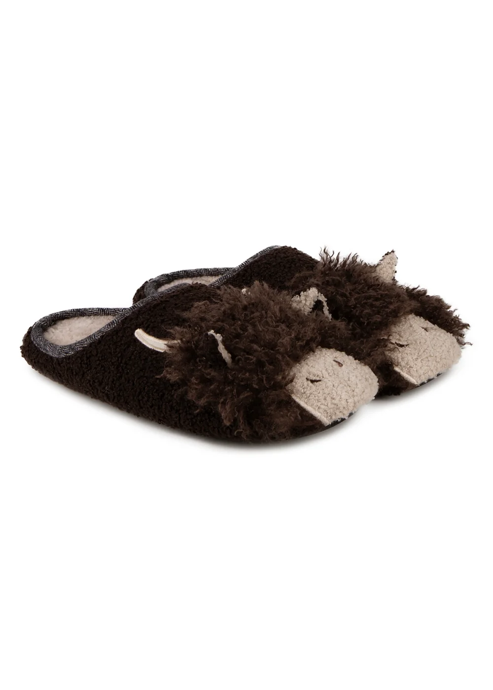 Totes Isotoner Brown Novelty Applique Mule Slippers - 7-8 Image 1