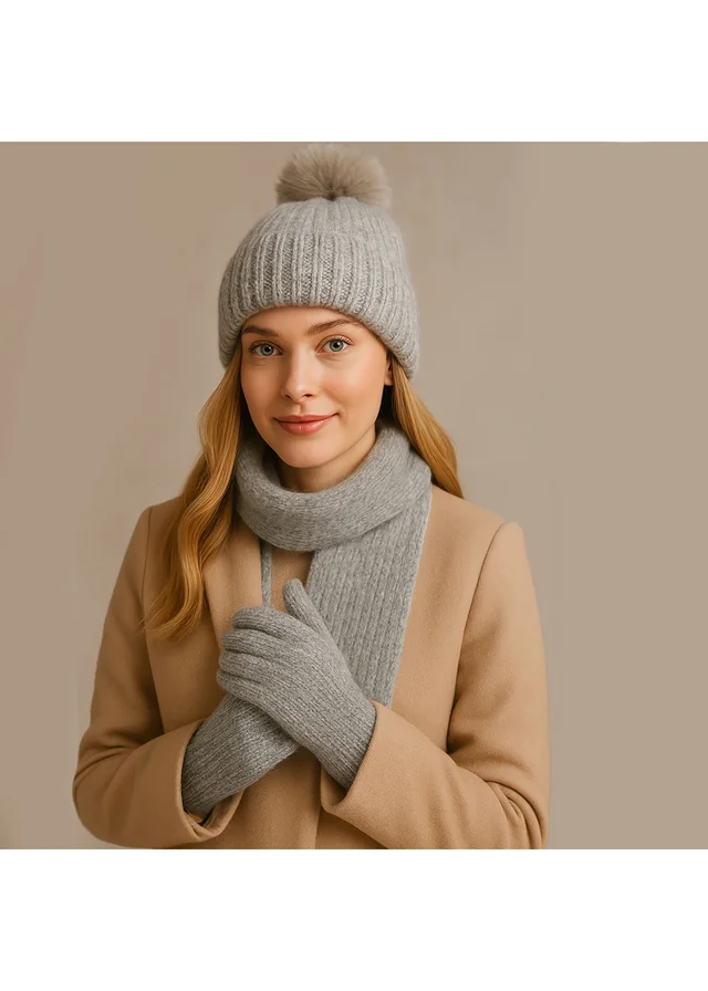 Totes Isotoner Grey Hat Scarf & Glove Gift Set