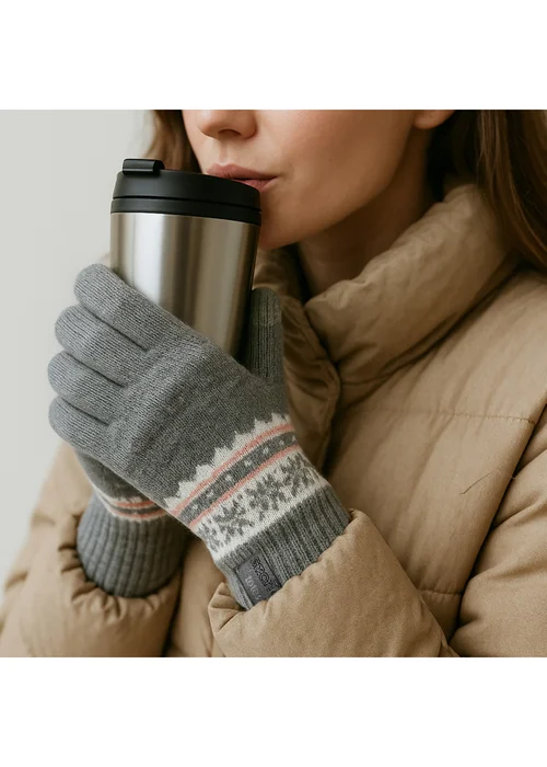 Totes Isotoner Fair Isle Stretch Knitted SmarTouch Gloves - One Size Image 2