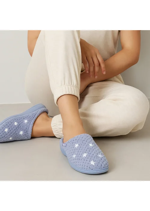 Totes Isotoner Blue Star Popcorn Terry Mule Slippers - 8 Image 2