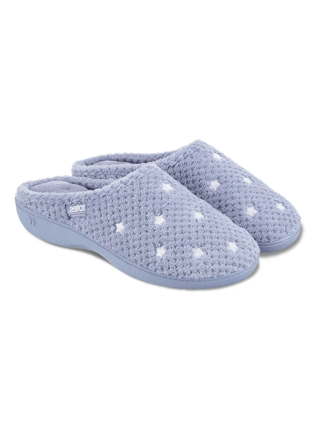 Totes Isotoner Blue Star Popcorn Terry Mule Slippers