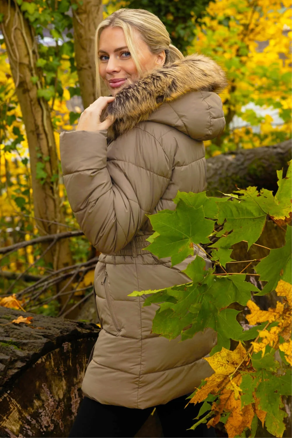Roman Mocha Faux Fur Padded Belt Coat - 16 Image 3