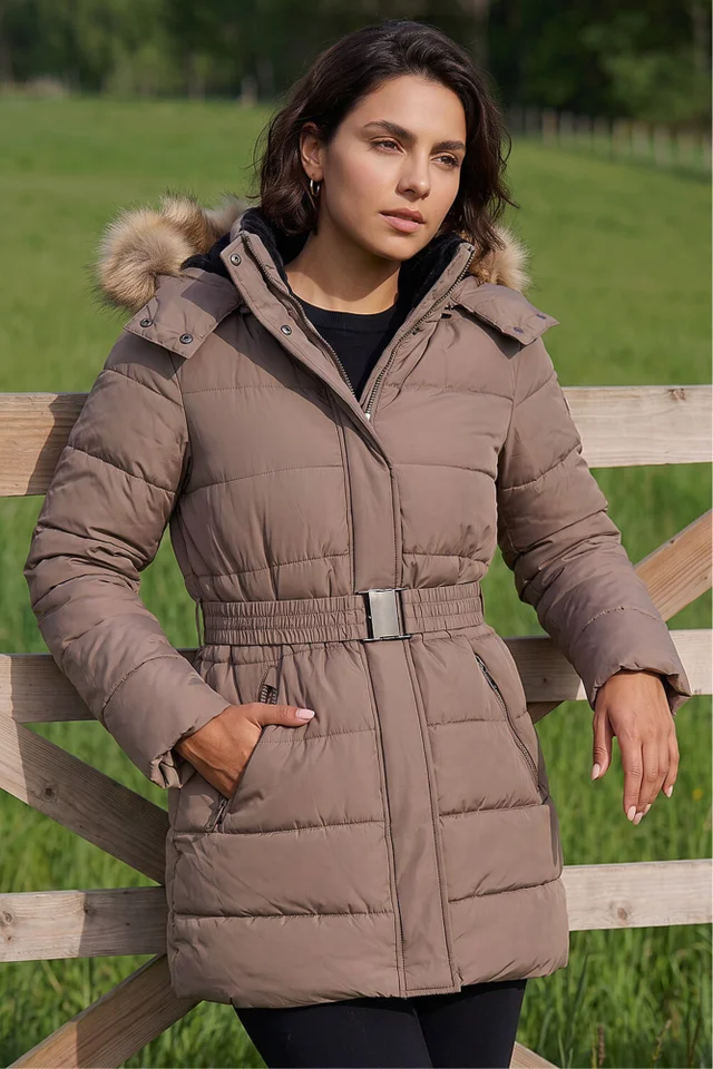 Roman Mocha Faux Fur Padded Belt Coat