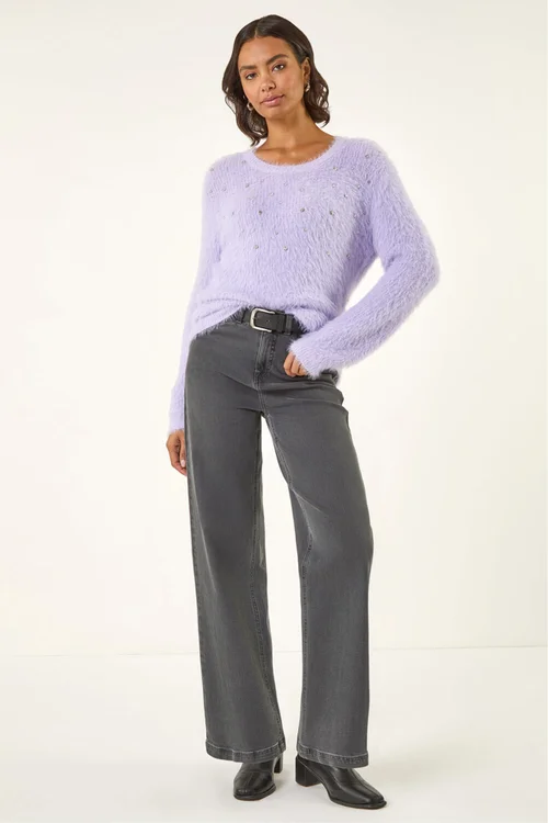Roman Lilac Embellished Fluffy Knit Jumper - 20 Image 2