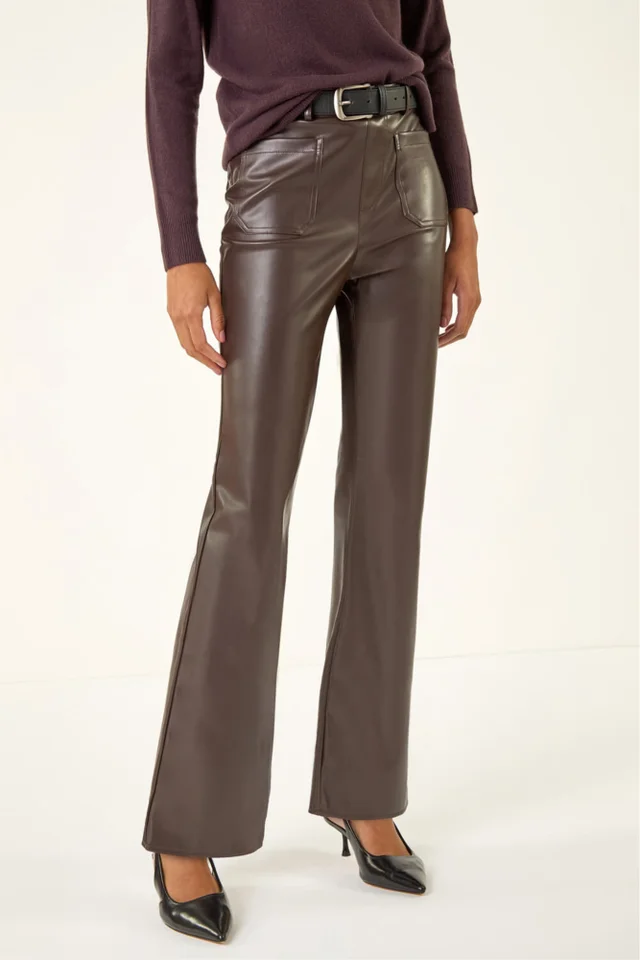 Roman Chocolate Faux Leather Bootcut Trouser
