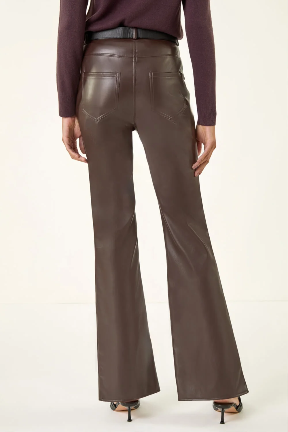 Roman Chocolate Faux Leather Bootcut Trouser - 10 Image 4