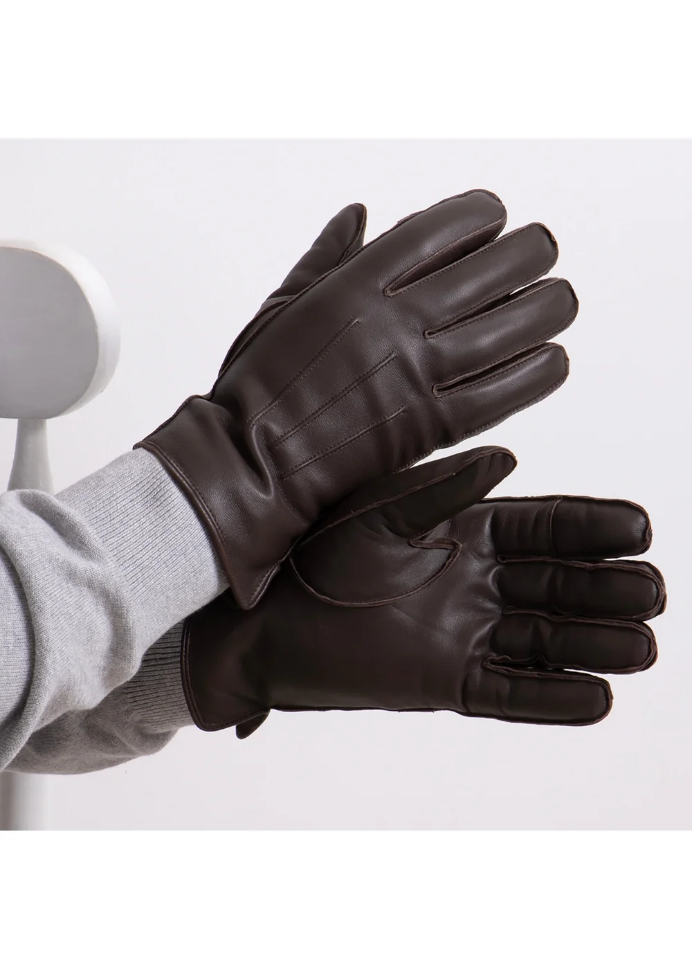 Totes Isotoner Chocolate 3 Point Leather SmarTouch Glove - S/M Image 2