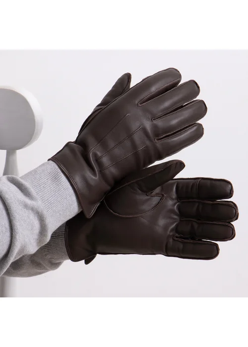 Totes Isotoner Chocolate 3 Point Leather SmarTouch Glove - S/M Image 2