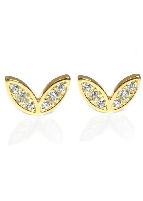 Say It With Gold Winged Earrings with CZ Stones - One Size Image 1