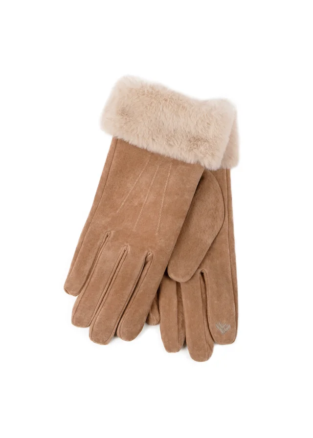 Totes Isotoner Tan Three Point Suede SmarTouch Gloves