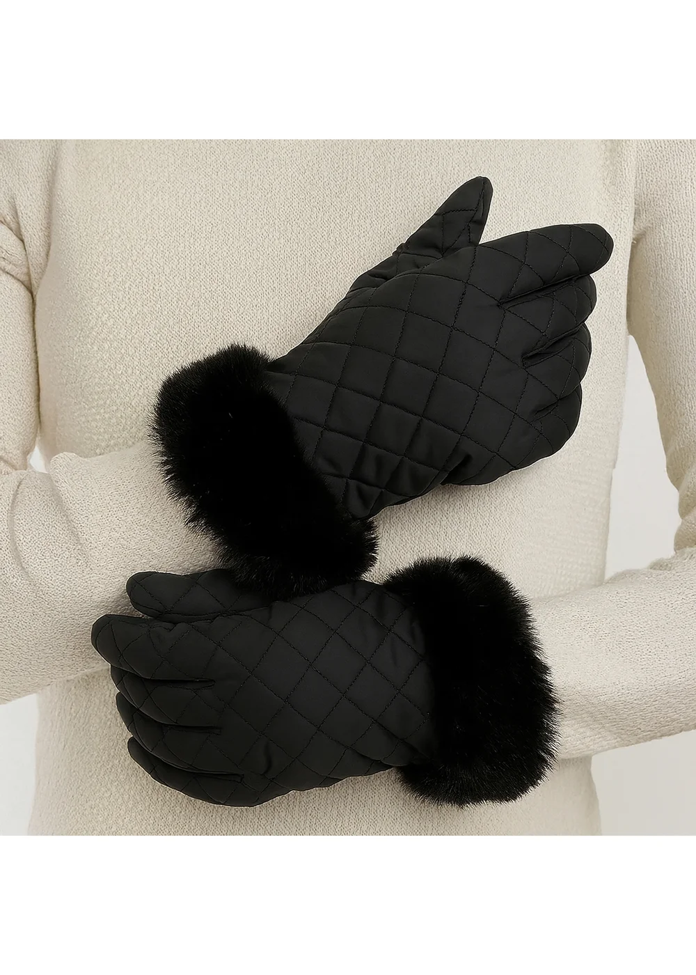 Totes Isotoner Black SmarTouch Water Repellent Padded Gloves - Large/Extra Large Image 2