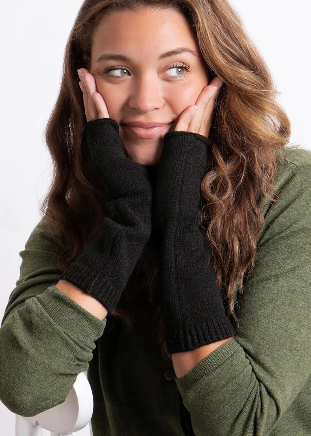 Totes Isotoner Black Soft Touch Knit Fingerless Glove - One Size Image 2