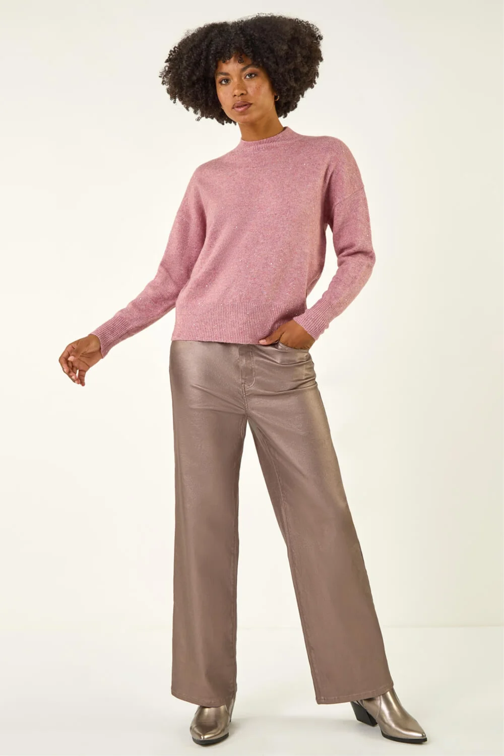 Roman Pink Sequin Crew Neck Knit Jumper - 16 Image 2