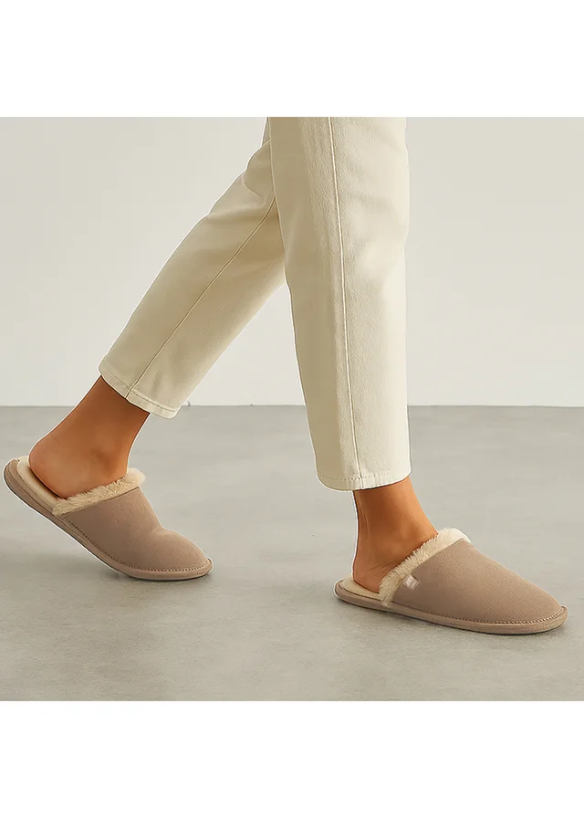 Totes Isotoner Sand Real Suede Mule With Water Repellency
