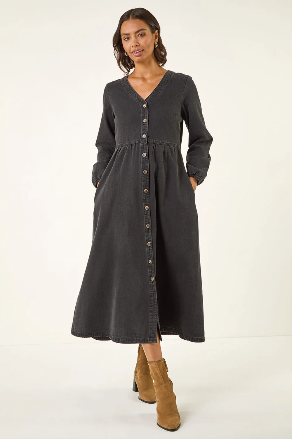 Roman Black Denim Button Through Midi Dress - 18 Image 1