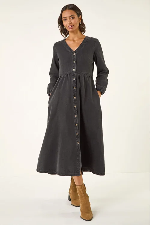 Roman Black Denim Button Through Midi Dress - 18 Image 1