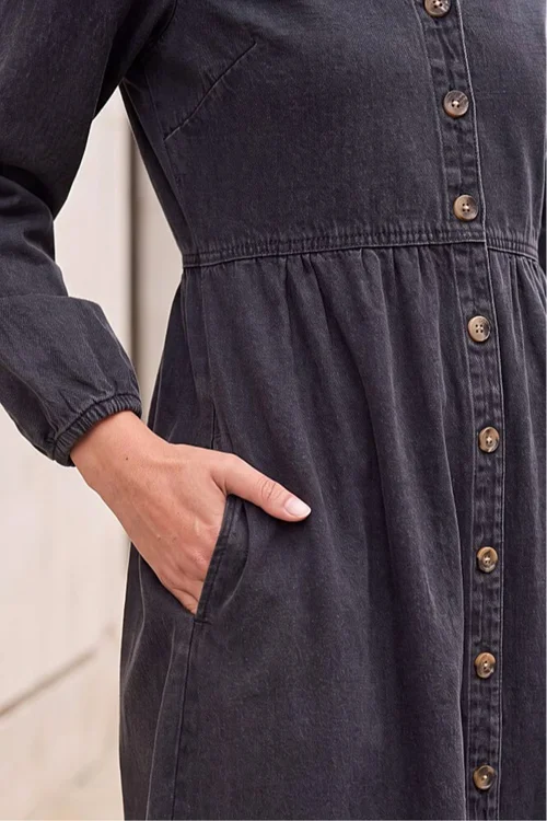 Roman Black Denim Button Through Midi Dress - 18 Image 4