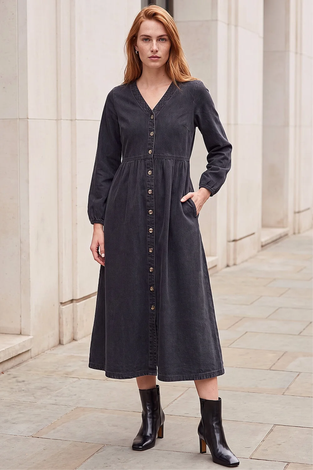 Roman Black Denim Button Through Midi Dress - 18 Image 1