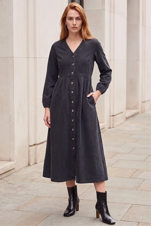 Roman Black Denim Button Through Midi Dress - 18 Image 1