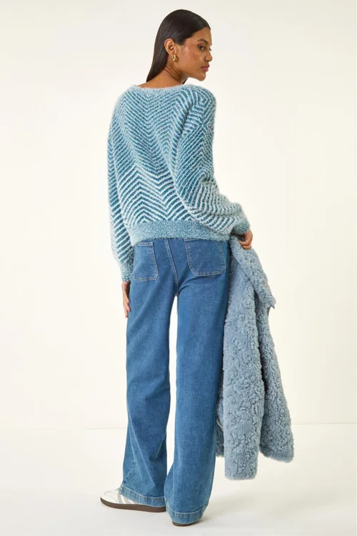 Roman Blue Abstract Stripe Knit Jumper - L Image 3