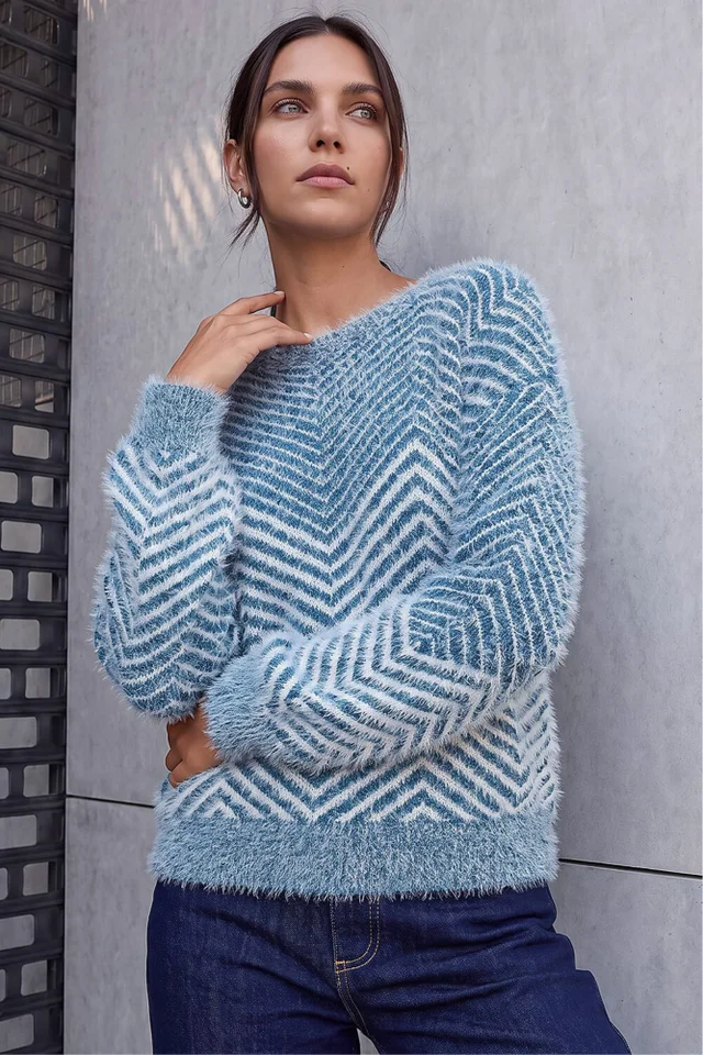 Roman Blue Abstract Stripe Knit Jumper