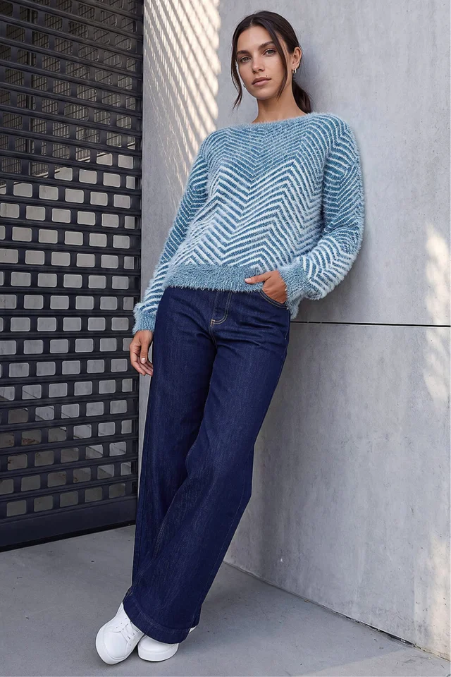 Roman Blue Abstract Stripe Knit Jumper