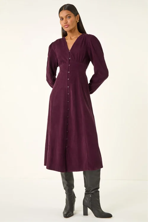 Roman Port Corduroy Button Through Midi Dress - 14 Image 2