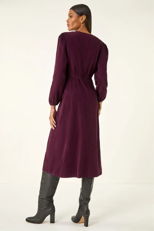 Roman Port Corduroy Button Through Midi Dress - 14 Image 3