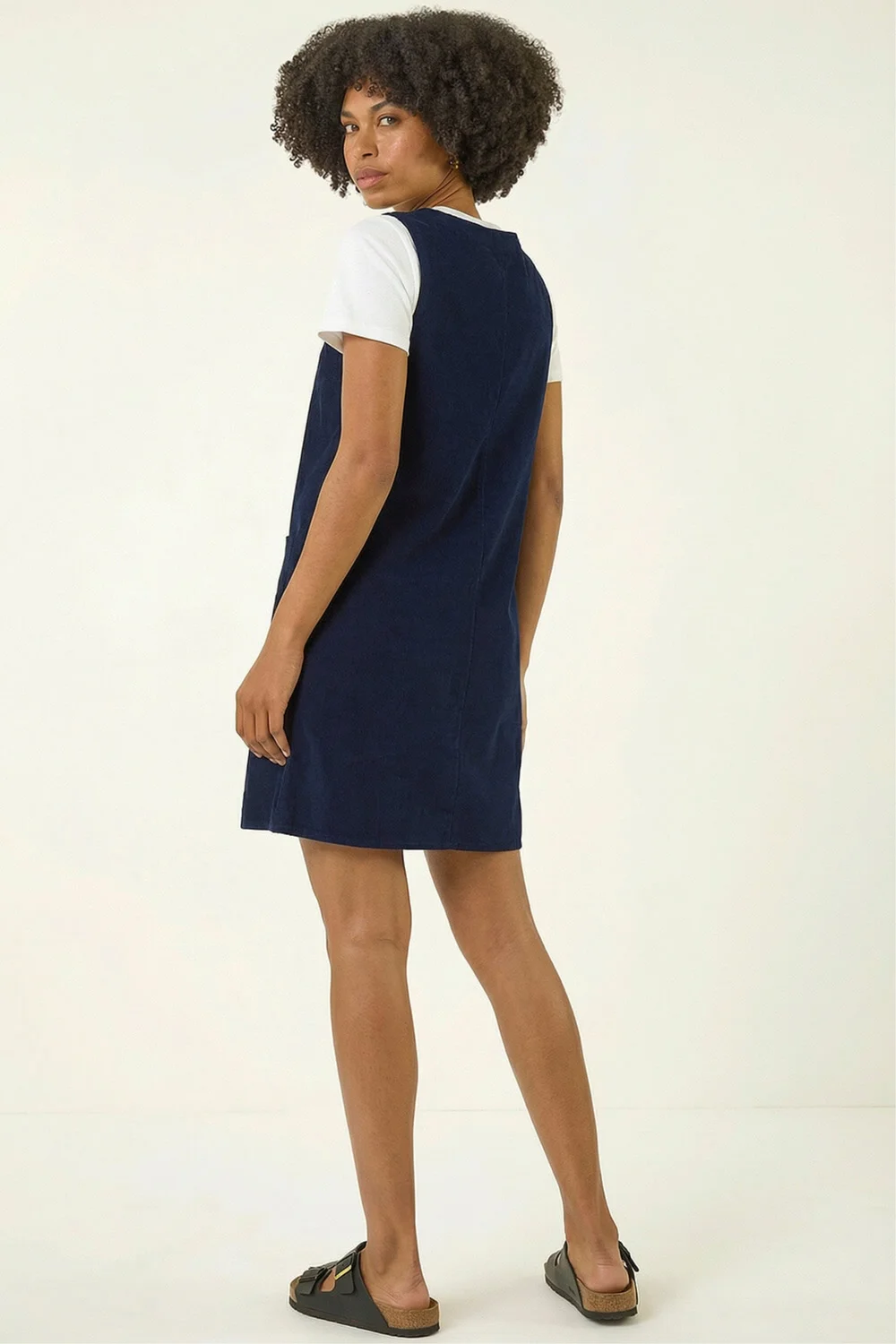 Roman Navy Cotton V-Neck Button Pocket Dress - 12 Image 4